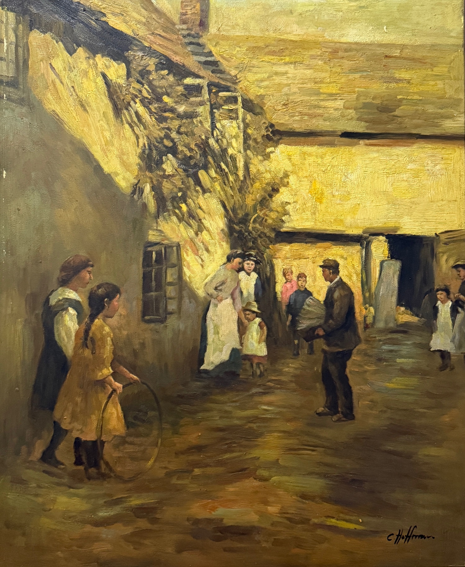 Scène de Rue Devant la Maison - Xxe Ecole Moderne – Image 1