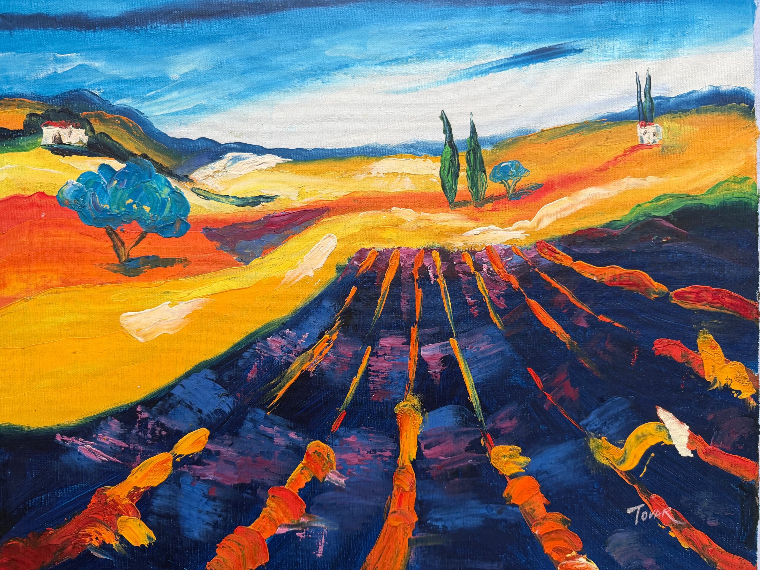 Paysage Abstrait aux Couleurs Vives - Xxe Ecole Moderne – Image 1