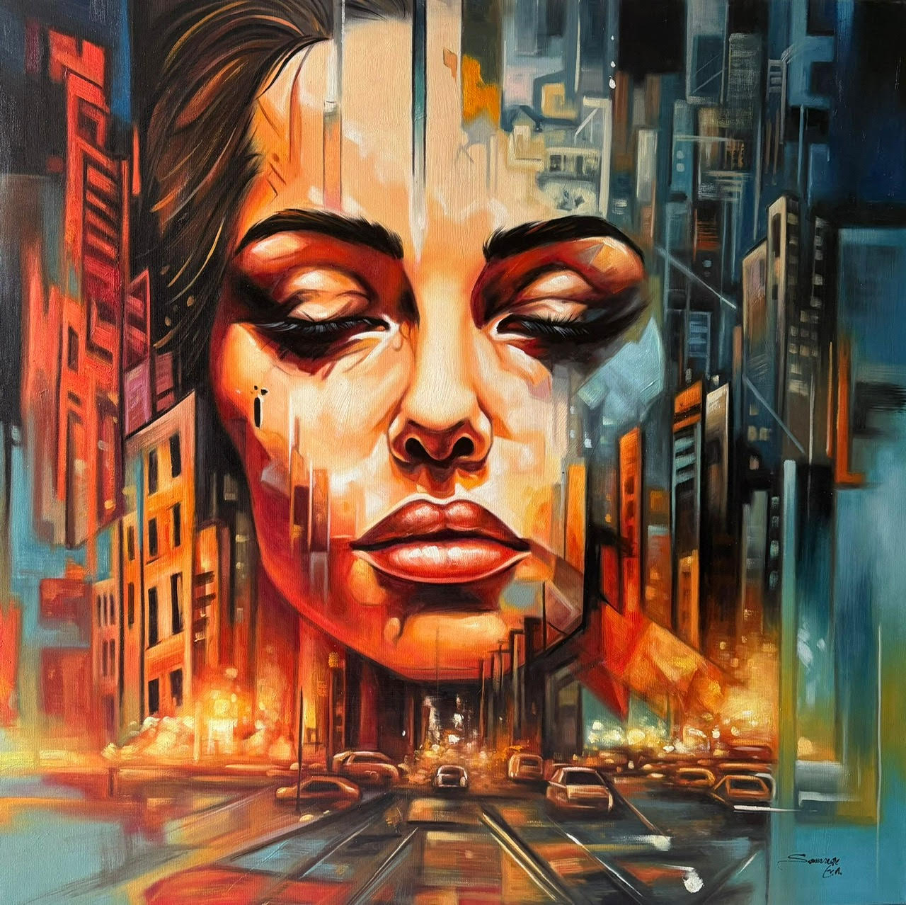 Visage Urbain en Fusion - Eva Sauvage – Image 1