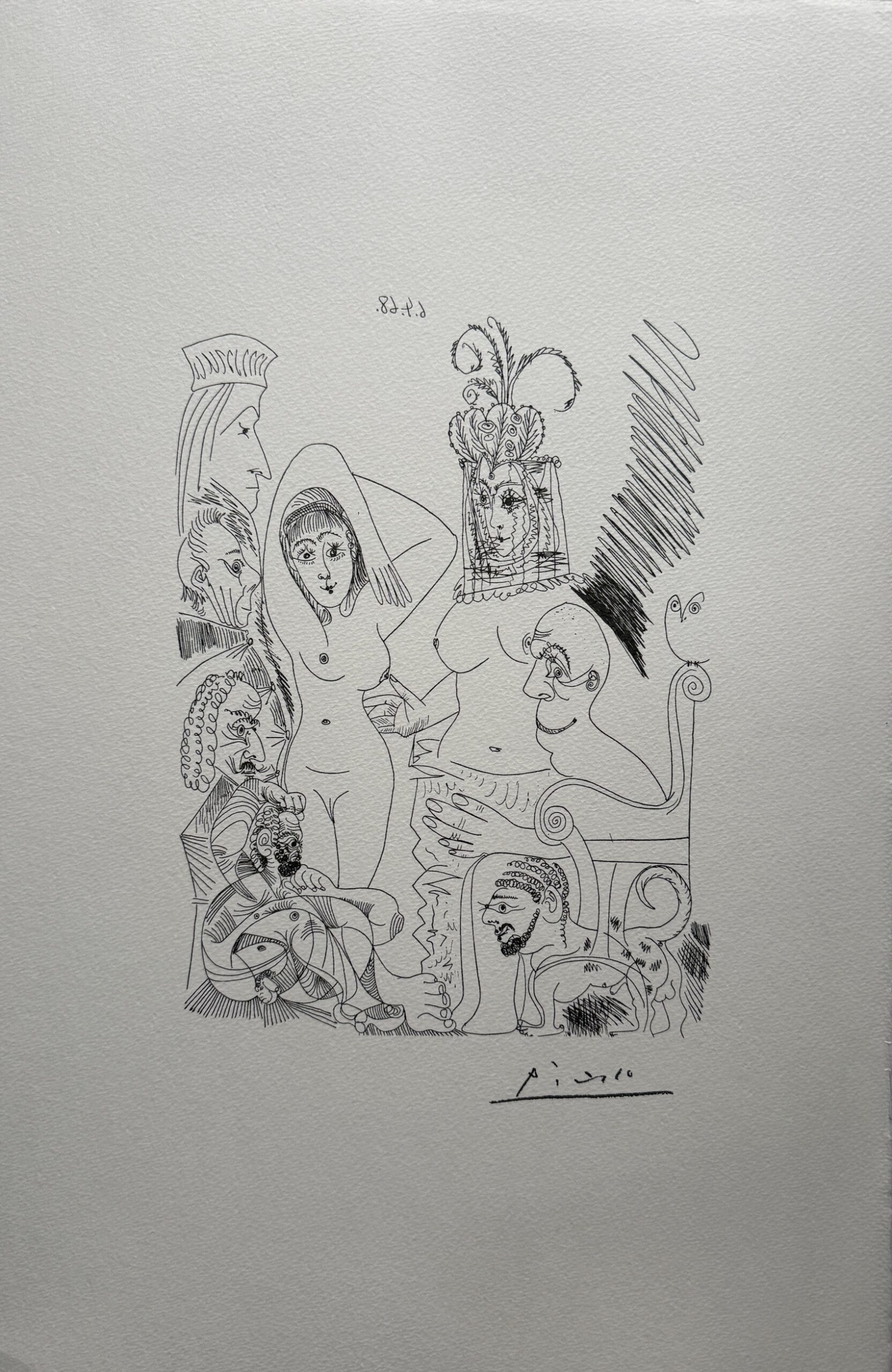 Homme Barbu Songeant À une Scène des Mille et une Nuits, avec Derrière Lui des Ancêtres Réprobateurs - Picasso Pablo – Image 1