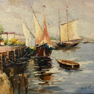 Port Maritime au Coucher du Soleil - Edouard Guilleux  Xx