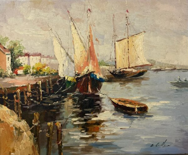 Port Maritime au Coucher du Soleil - Edouard Guilleux  Xx