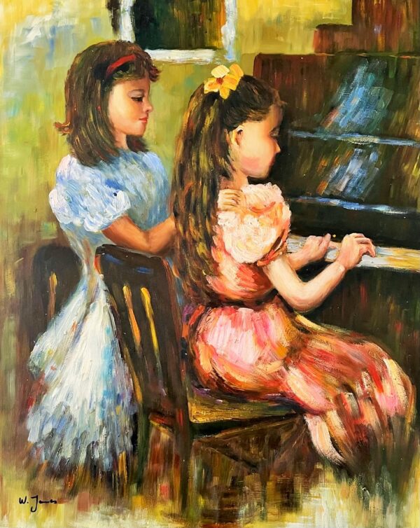 Fillettes Jouant au Piano - 20E Eeuw W.james