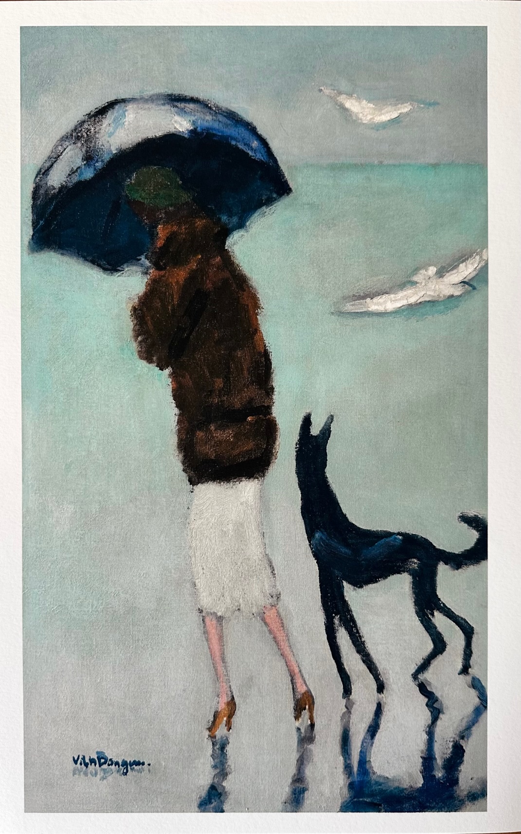 Premenade Femme et Son Chien Sous la Pluie A Cannes - Kees Van Dongen – Image 1