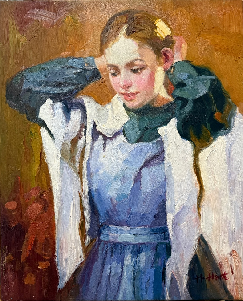 Jeune Femme au Ruban Bleu - 20E Eeuw Ecole Moderne – Image 1