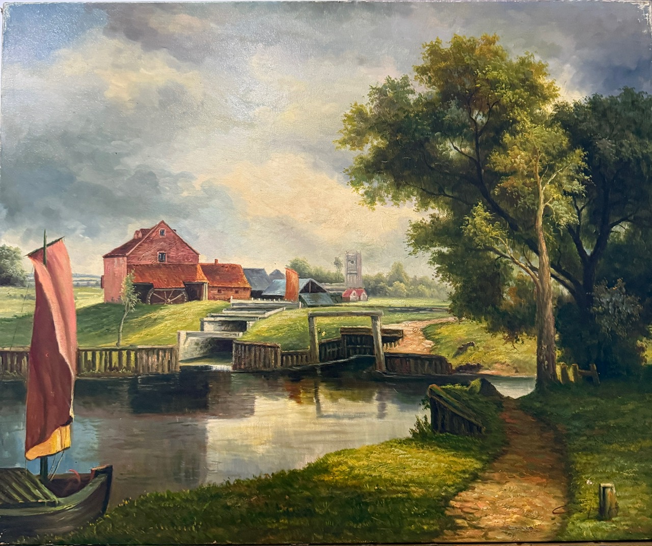 Paysage de Campagne avec Maison - 20E Eeuw Ecole Moderne – Image 1