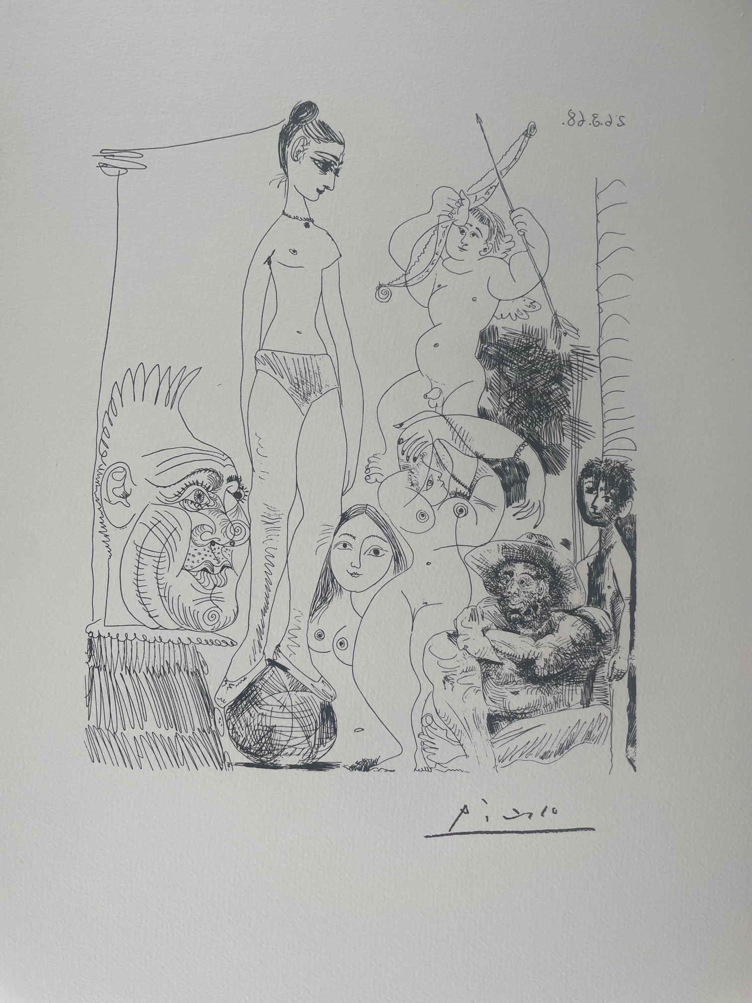 Autoportrait Transpose et Dedouble Revant au Cirque, avec Jacqueline en Acrobate A la Boule , 1968 - Pablo Picasso – Image 1