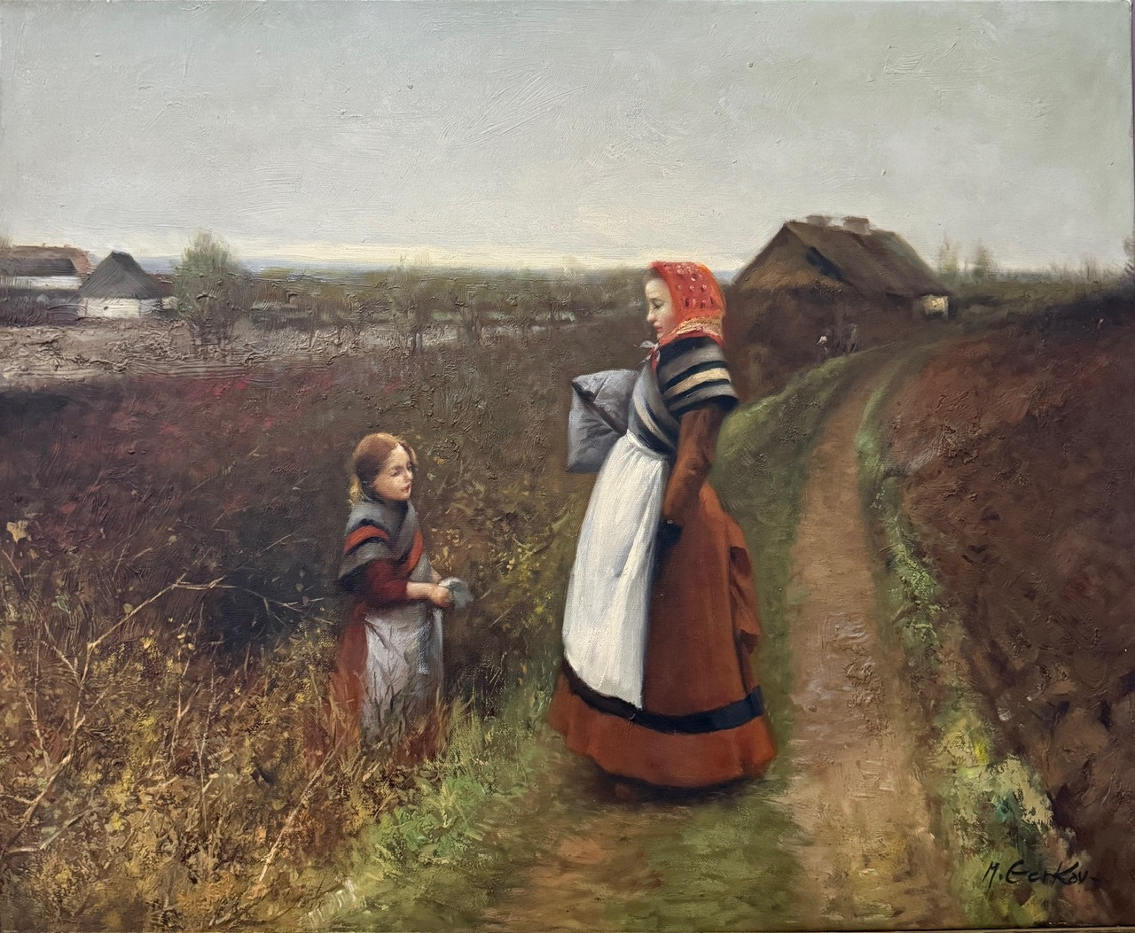 Femme Marchant dans les Champs - 20E Eeuw Ecole Moderne – Image 1
