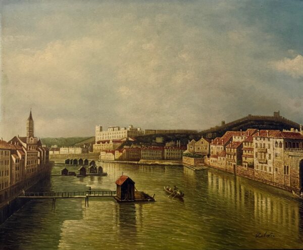 Ville Ancienne au Bord de la Rivière - Ecole Française Xxe