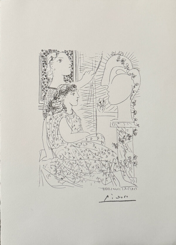 Deux Femmes Regardant une Tête Sculptée - Pablo Picasso