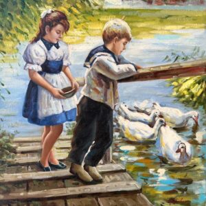 Enfants au Bord du Lac - Henri Hart  Xxeme