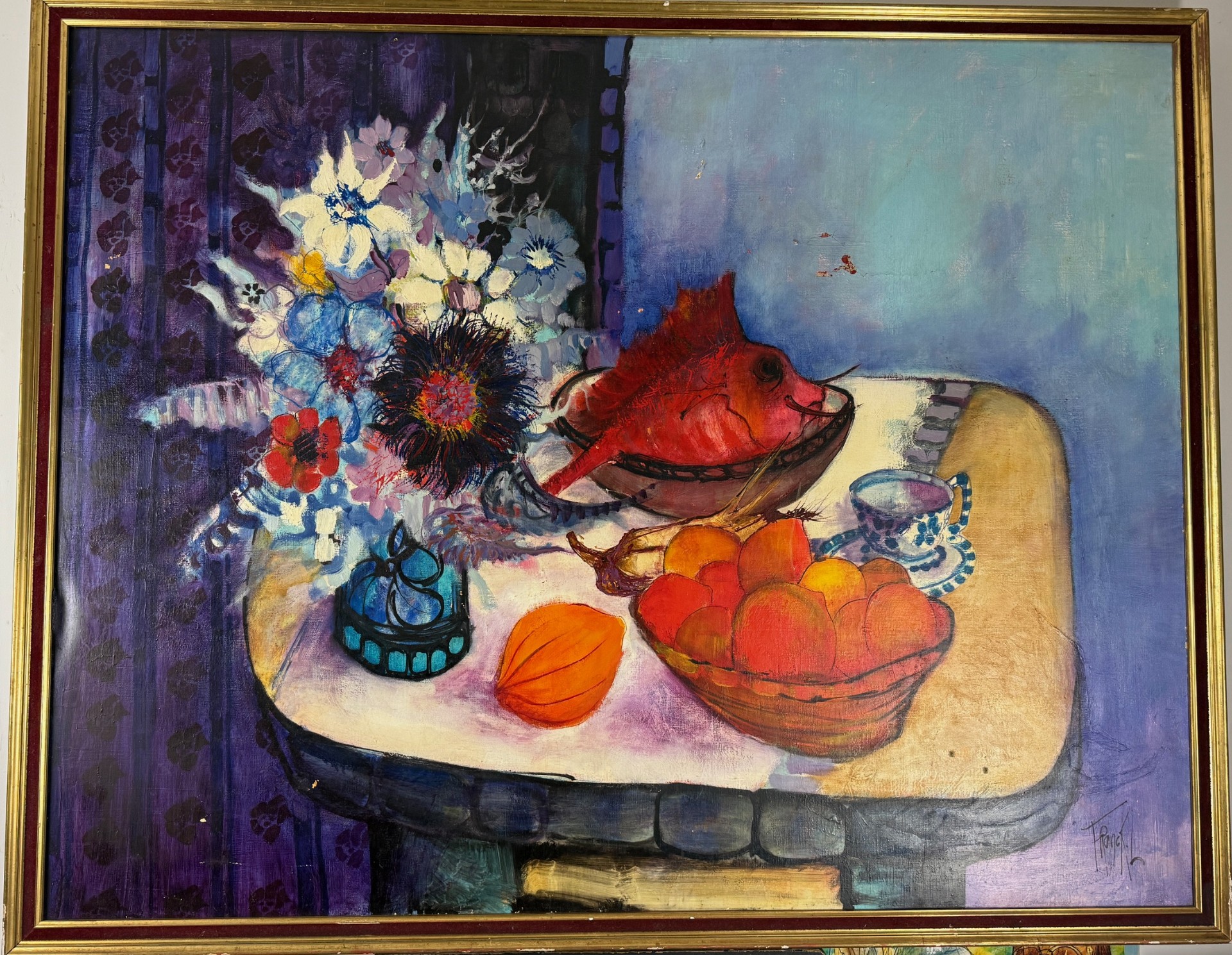 Nature Morte au Poisson et aux Oranges - L. Franck – Image 1