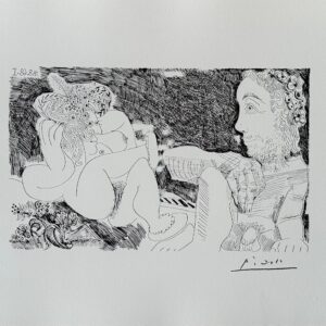 Au Jardin : Odalisque en Pantoufles au Chapeau, avec des Fleurs, et Spectateur Ingresque - Pablo Picasso