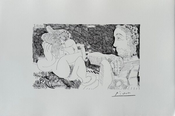 Au Jardin : Odalisque en Pantoufles au Chapeau, avec des Fleurs, et Spectateur Ingresque - Pablo Picasso