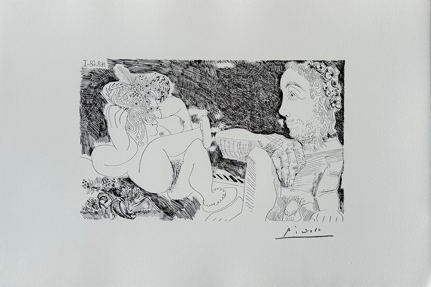 Au Jardin : Odalisque en Pantoufles au Chapeau, avec des Fleurs, et Spectateur Ingresque - Pablo Picasso – Image 1