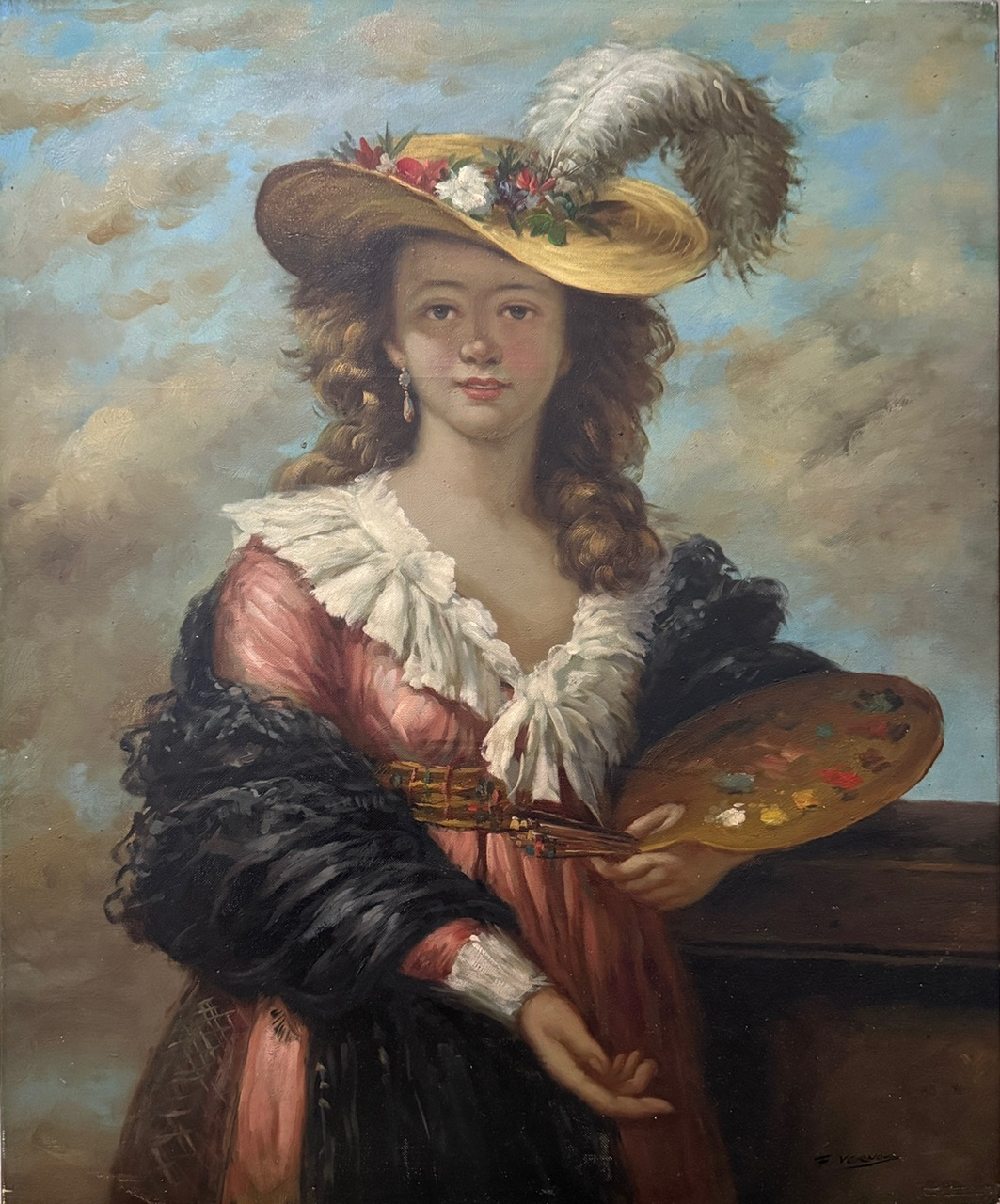 Portrait D’une Jeune Rousse au Chapeau - F Vernos  Xx – Image 1