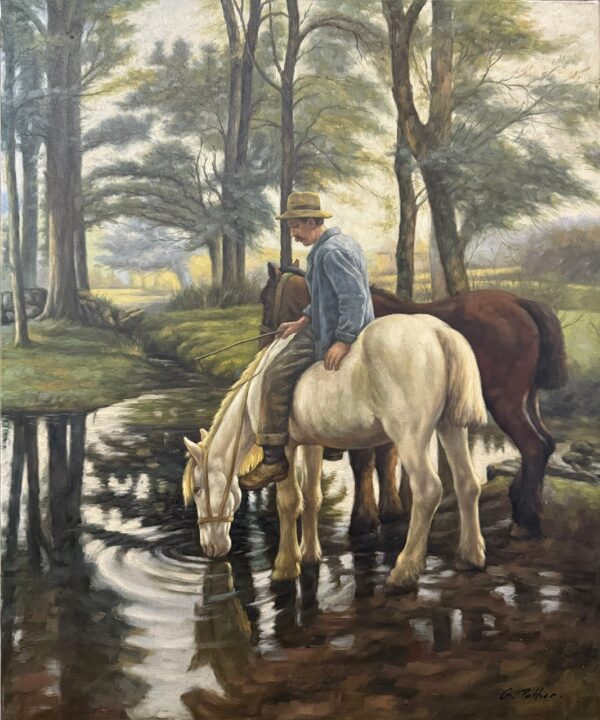 Chevaux À L’abreuvoir - Ecole Française Xxe