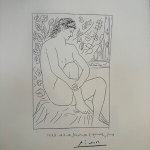 Femme Nue Assise Devant un Rideau - Pablo Picasso