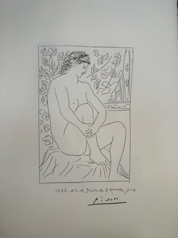 Femme Nue Assise Devant un Rideau - Pablo Picasso