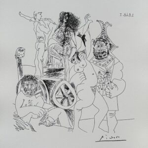 Halte de Comédiens Ambulants, avec Hibou et Bouffon Enlaçant une Femme - Picasso Pablo