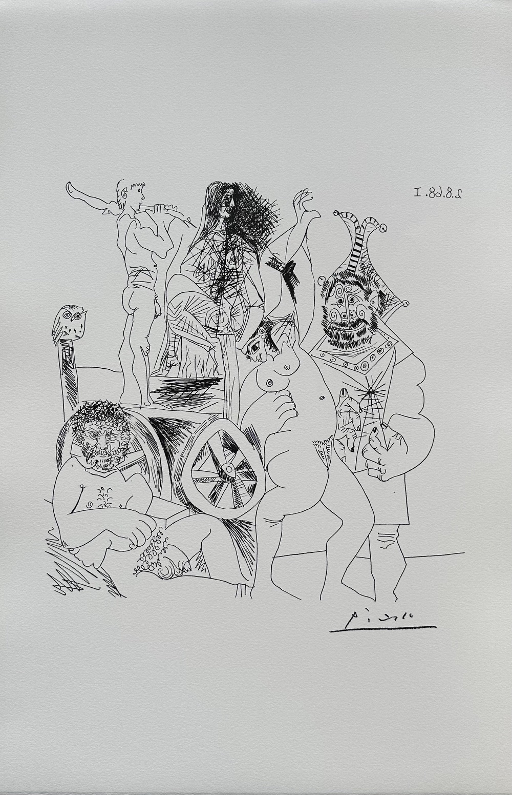 Halte de Comédiens Ambulants, avec Hibou et Bouffon Enlaçant une Femme - Picasso Pablo – Image 1