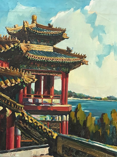 Un Bâtiment de Pagode Rouge et Vert - Xxème Ecole Chinoise
