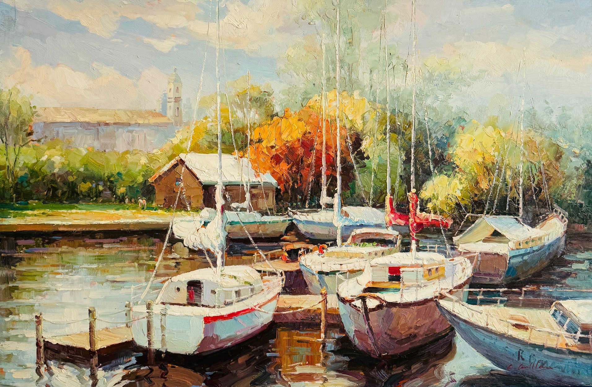 Reflets D’un Port Ancien - Xxe Ecole Moderne – Image 1