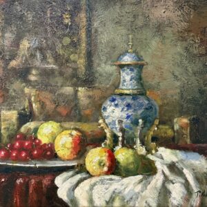 Nature Morte aux Fruits et Vase Bleu - Xxe École Moderne
