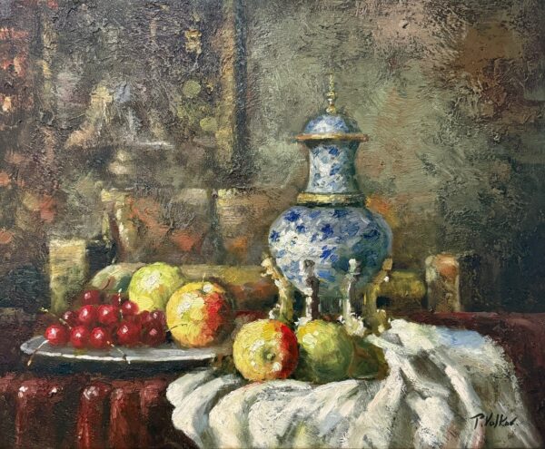 Nature Morte aux Fruits et Vase Bleu - Xxe École Moderne