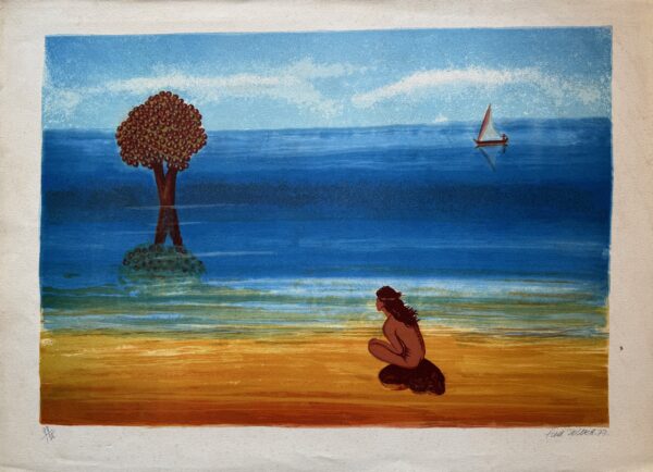 Personnage Accroupi sur une Plage. - Zeller Fred