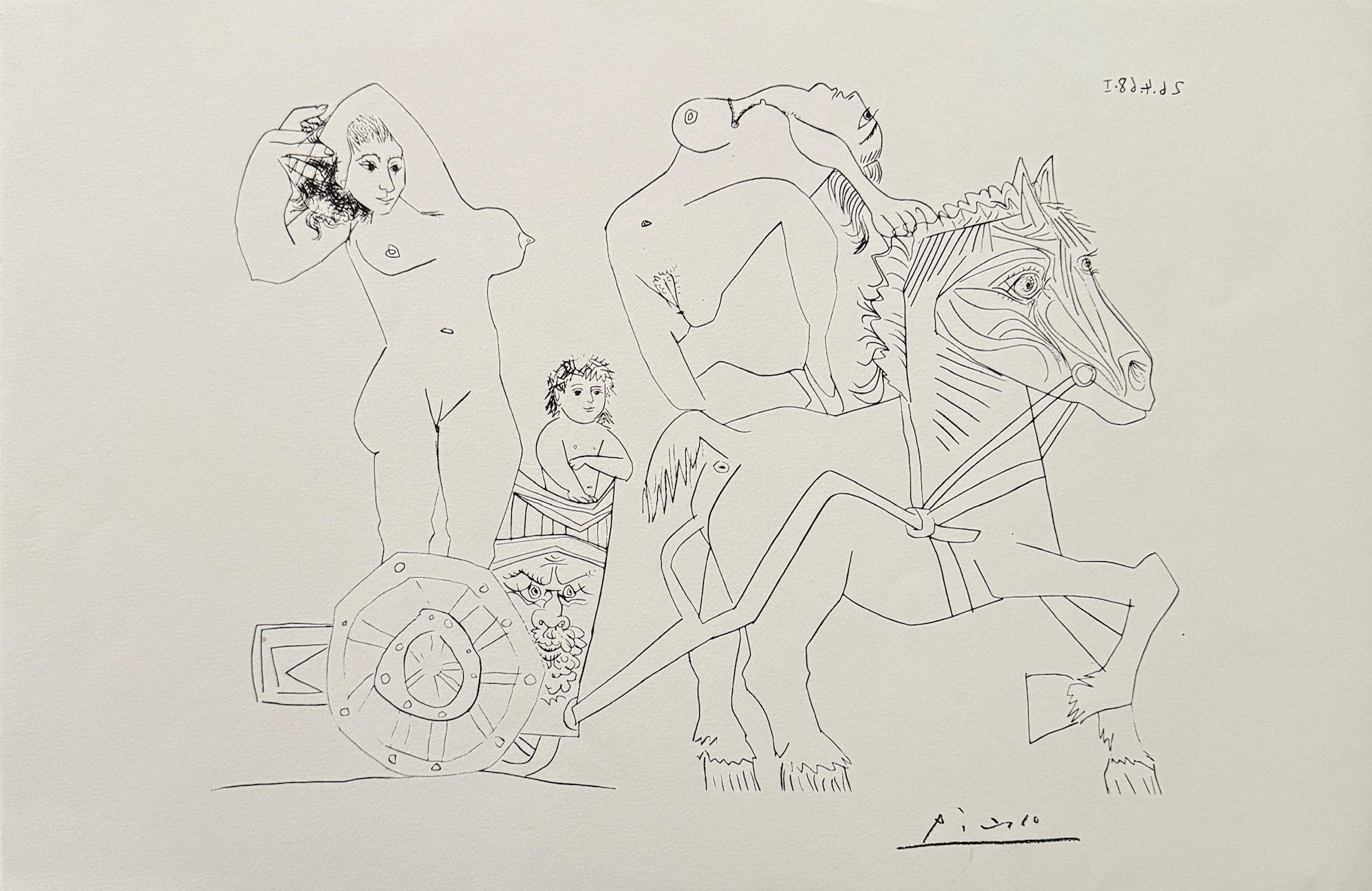 Femme et Enfant sur un Char Romain, April 1968 - Pablo Picasso – Image 1