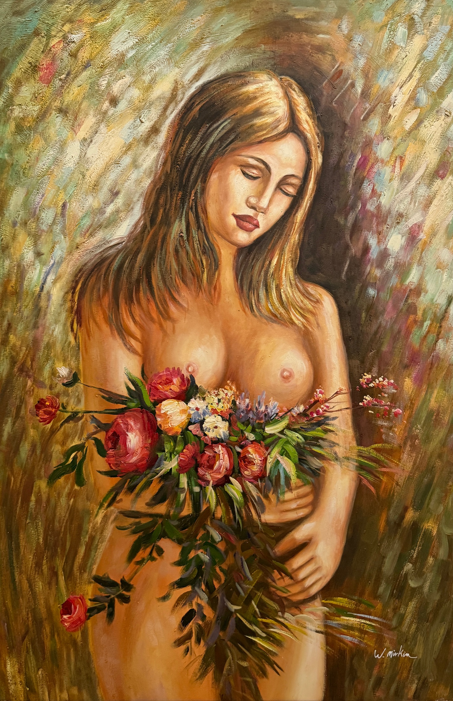 Jeune Fille aux Fleurs Sauvages - Ecole Française Xxe – Image 1