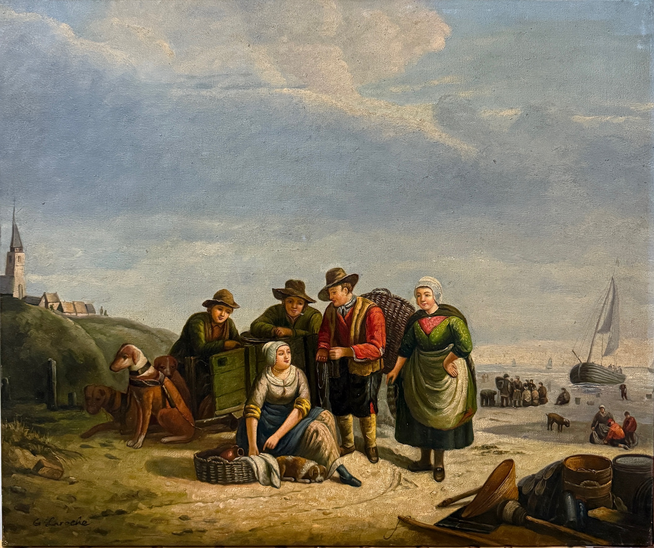 Scène Rurale avec Paysans - Gérard Laroche  Xx – Image 1