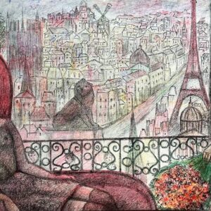 Le Couple A la Fenetre Vue sur la Tour Eiffel - Edouard-Joseph Goerg