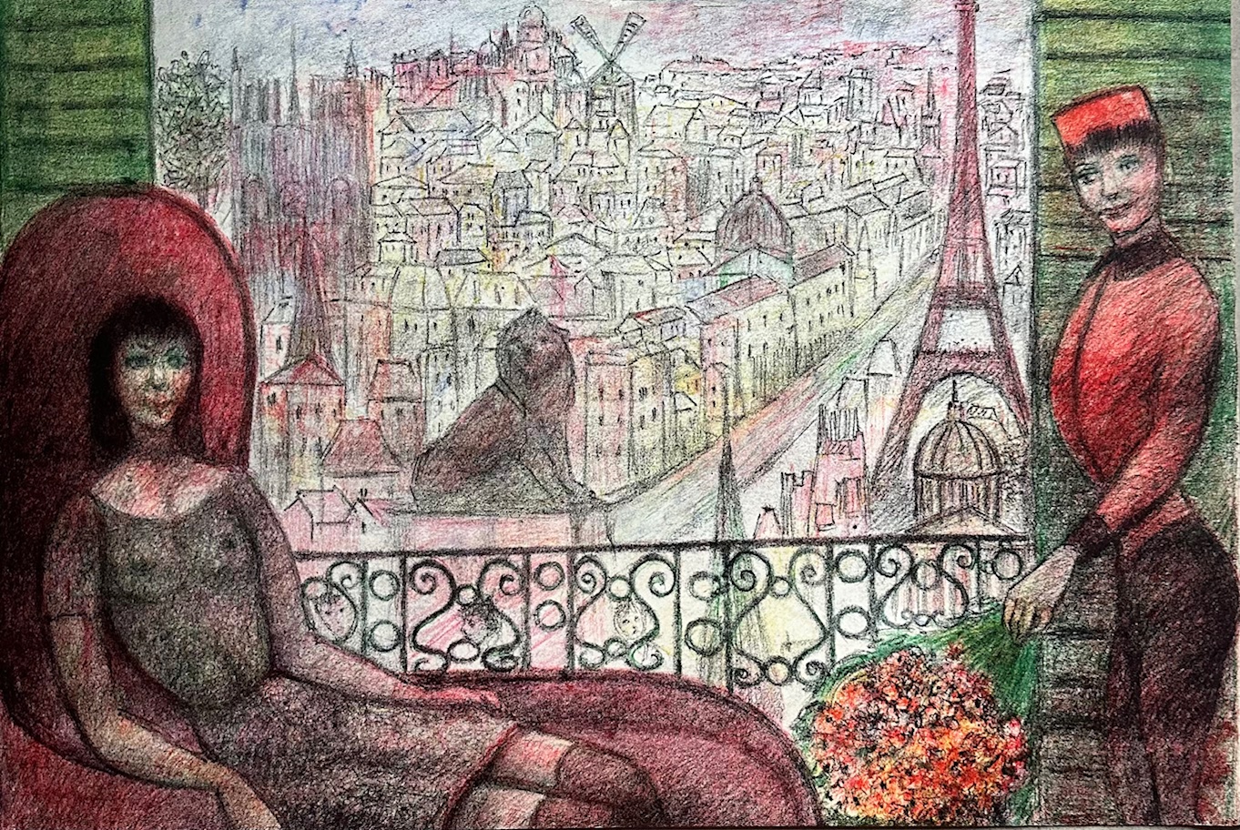 Le Couple A la Fenetre Vue sur la Tour Eiffel - Edouard-Joseph Goerg – Image 1