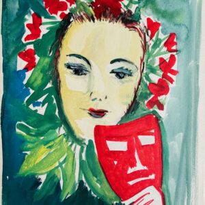 Portrait À la Fleur Rouge - Andrée Regnier