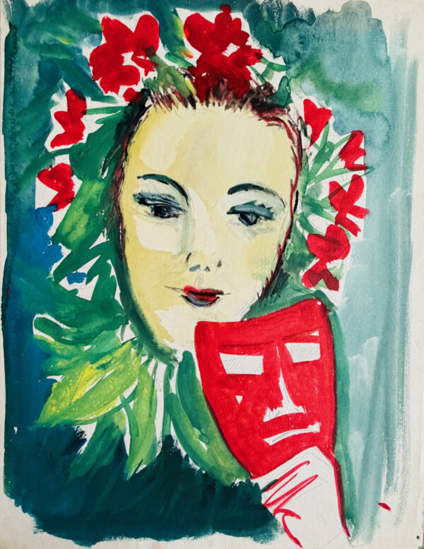 Portrait À la Fleur Rouge - Andrée Regnier