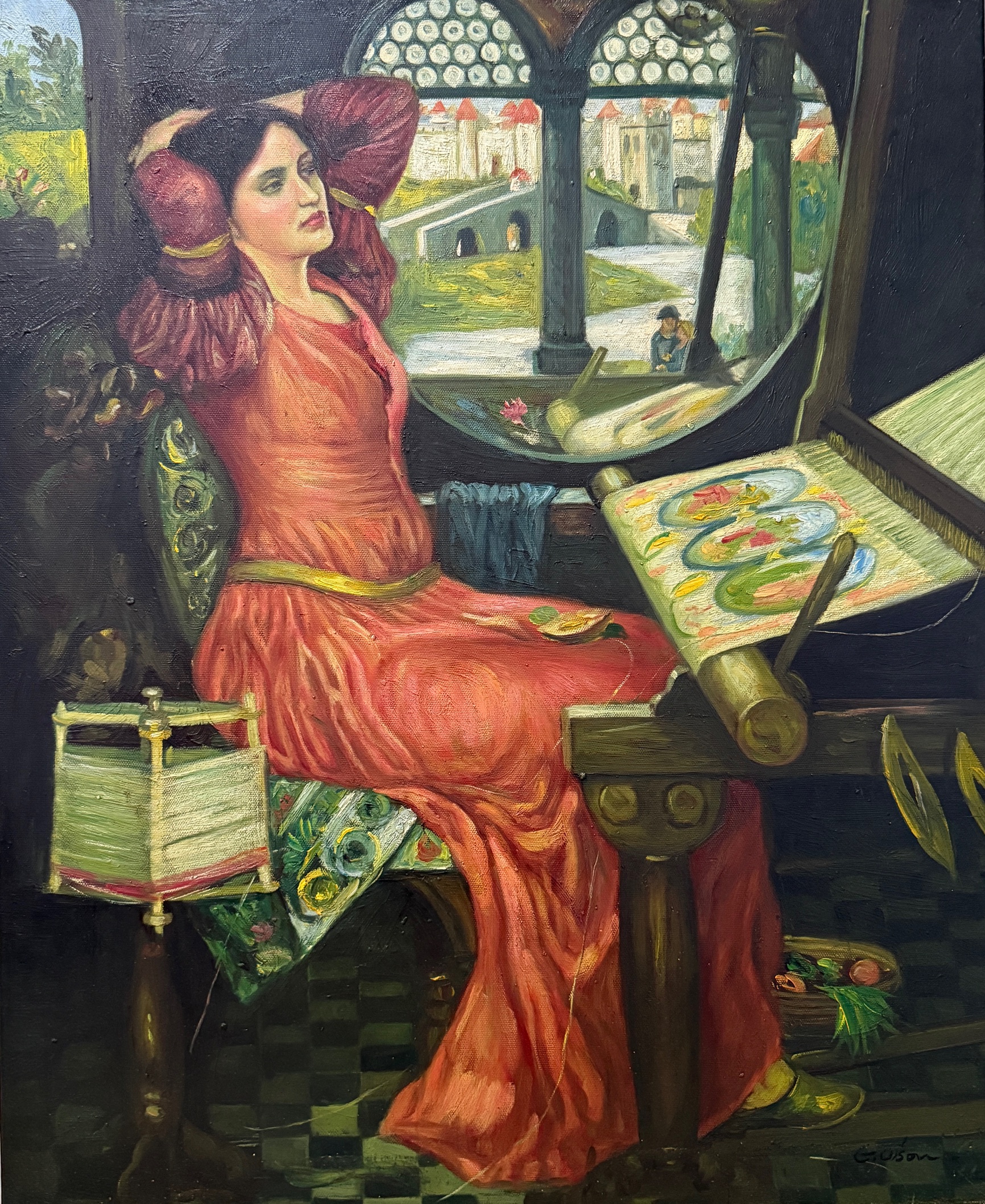 Femme en Rouge À L’intérieur - Ecole Française Xxe – Image 1
