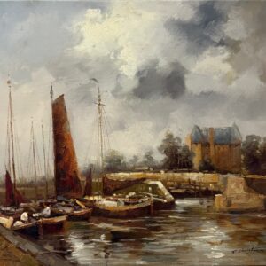 Bateaux À Voile au Port - Francis Christaux Xxe