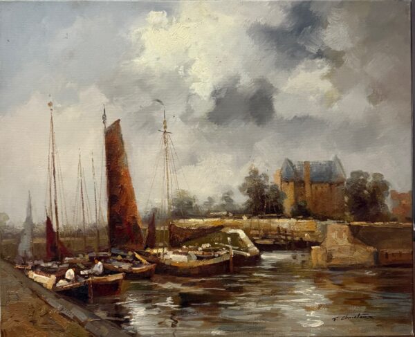 Bateaux À Voile au Port - Francis Christaux Xxe