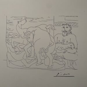 Le Repos du Sculpteur Devant des Chevaux et un Taureau - Pablo Picasso