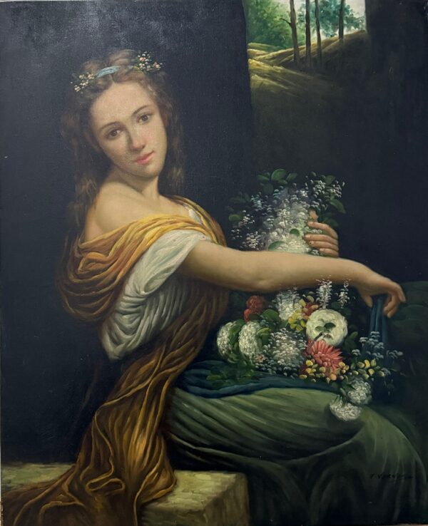 Portrait de Jeune Femme au Bouquet - Xx F. Vernos