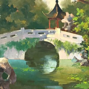 Un Pont avec une Rivière et des Arbres en Arrière-Plan - 20E Eeuw Ecole Moderne