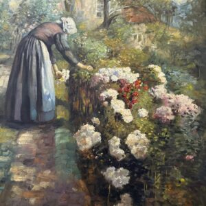Femme au Jardin Fleuri - Xxe Siècle École Moderne