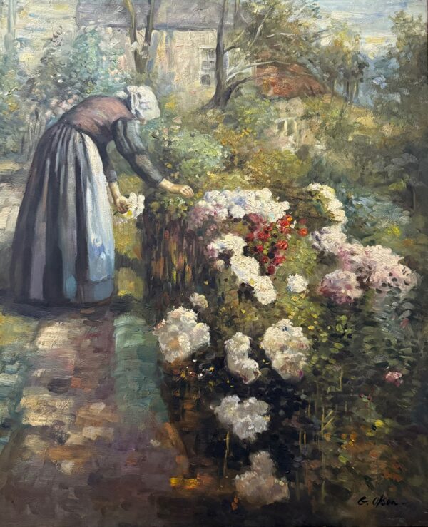 Femme au Jardin Fleuri - Xxe Siècle École Moderne