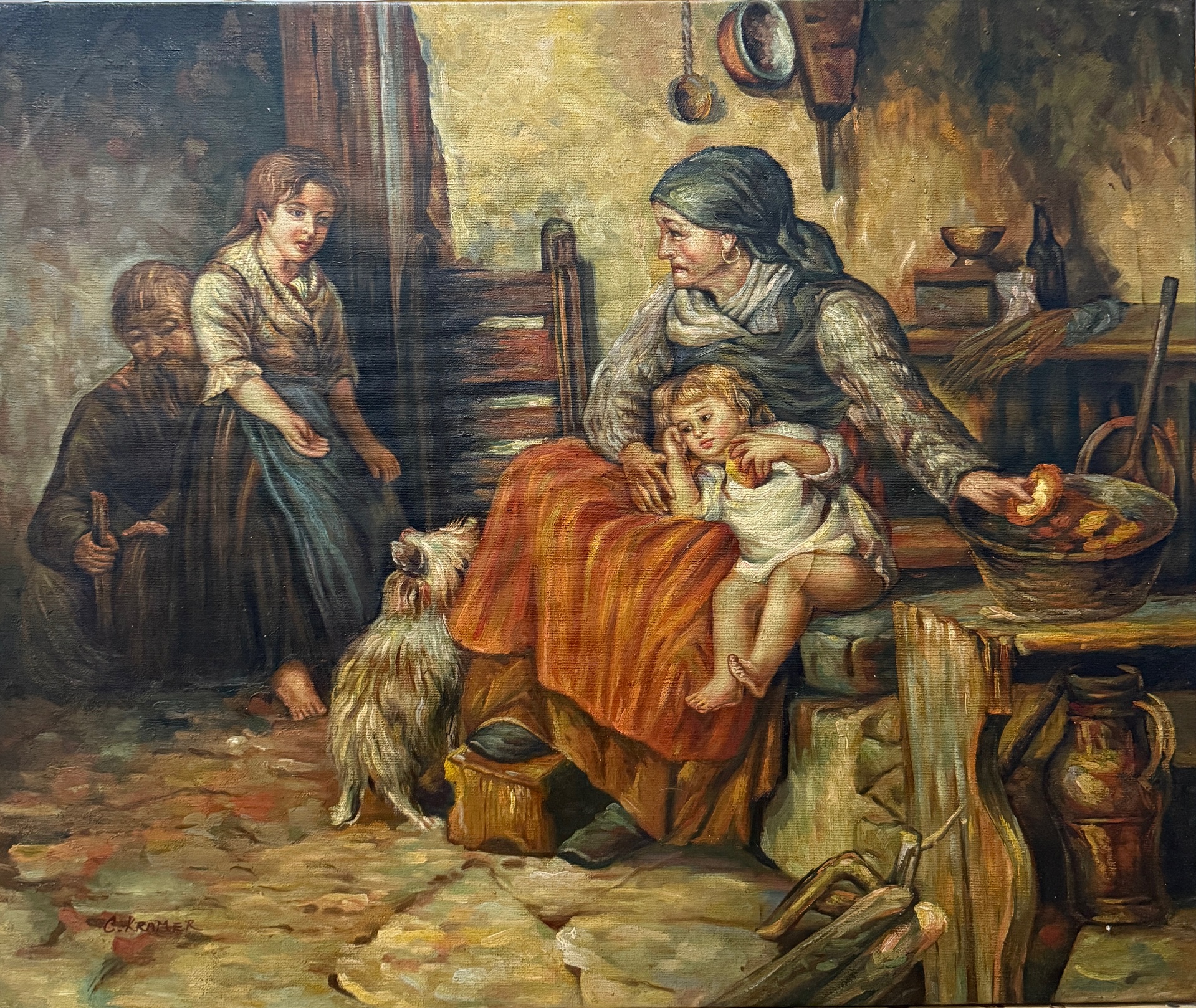 Scène Familiale Autour de la Table - Claude Xx Ème Siècle Kramer – Image 1