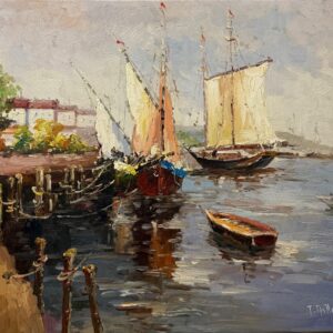 Port avec Voiliers au Calme - Ecole Française Xxe