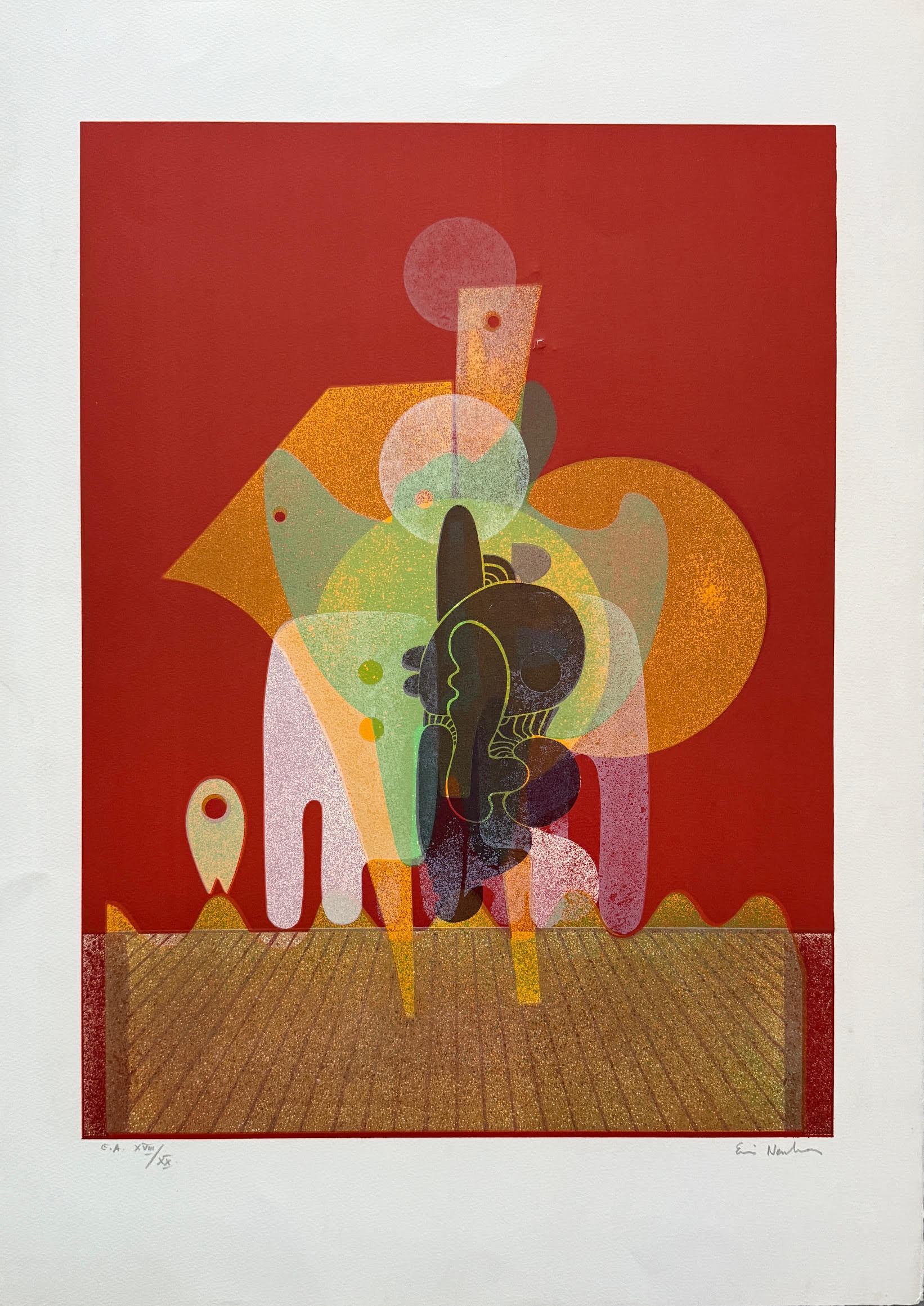 Composition sur Fond Rouge - Ervin Neuhaus – Image 1