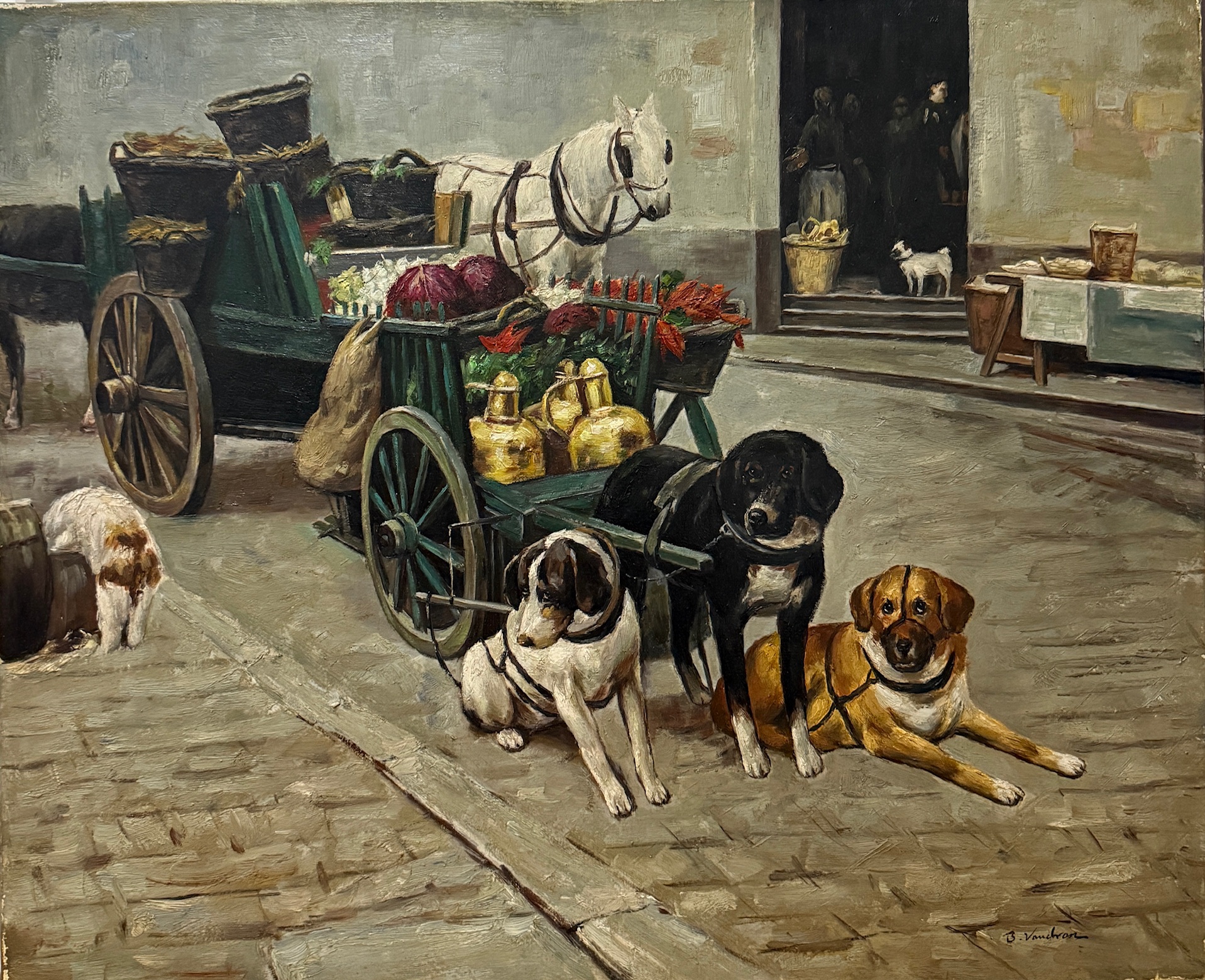Attelage de Chiens en Ville - Ecole Française Xxe – Image 1