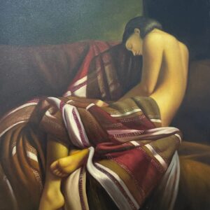 Femme Allongée À la Robe Rouge - Xxe Siècle École Française